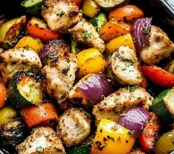 10-minute air fryer chicken with mixed veggies ready to serve