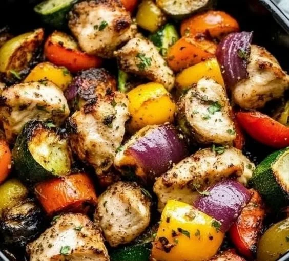 10-minute air fryer chicken with mixed veggies ready to serve