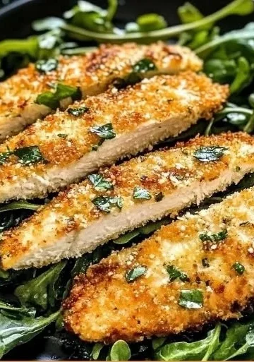 Crispy air fryer breaded chicken breast served on a plate