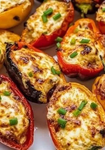 Air fryer cream cheese stuffed mini peppers topped with herbs
