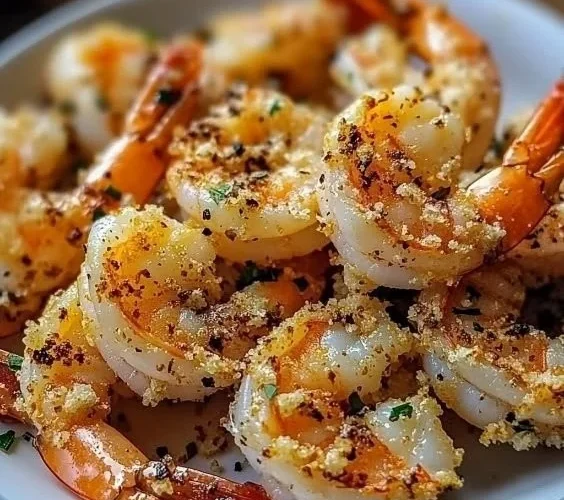 Air Fryer Garlic Parmesan Shrimp served on a plate