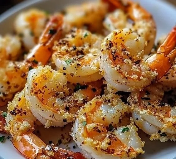 Air Fryer Garlic Parmesan Shrimp served on a plate