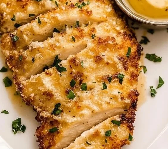 Delicious Air Fryer Parmesan Crusted Chicken served with herbs and spices.