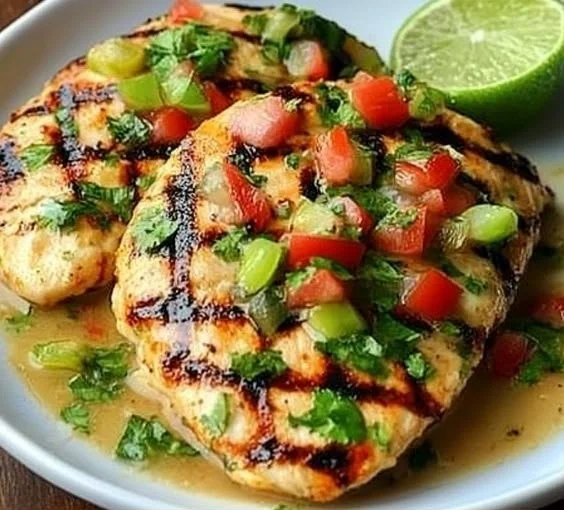 Delicious Applebee's Fiesta Lime Chicken served with lime and fresh toppings