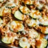 Cheesy BBQ Chicken Zucchini Nachos topped with fresh ingredients