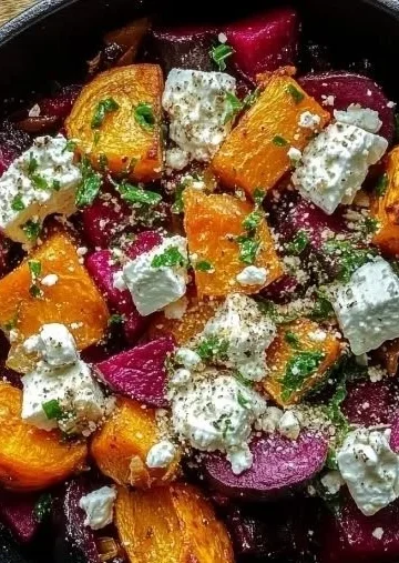 Creamy roasted beet salad with greens and a flavorful dressing