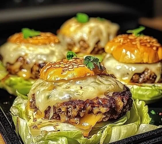 Crispy cabbage burger bake served on a plate with fresh vegetables
