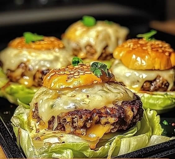 Crispy cabbage burger bake served on a plate with fresh vegetables