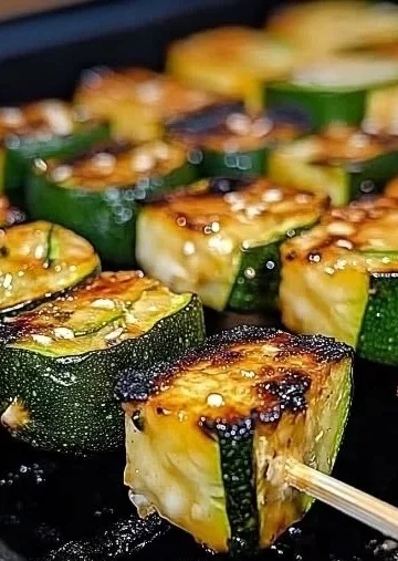 Delicious garlic butter zucchini skewers ready for grilling