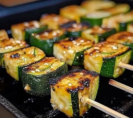 Delicious garlic butter zucchini skewers ready for grilling