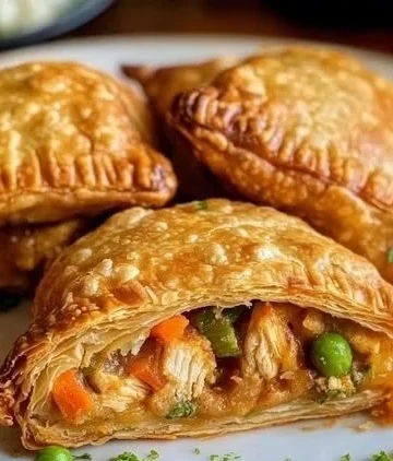 Fried chicken pot pie pockets with flaky crust and savory filling