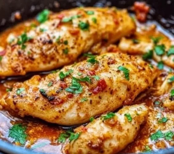 Delicious Garlic Butter Chicken served with herbs and side dishes