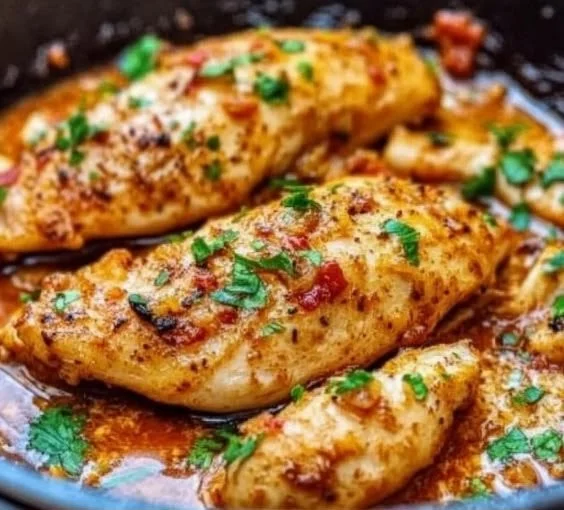 Delicious Garlic Butter Chicken served with herbs and side dishes