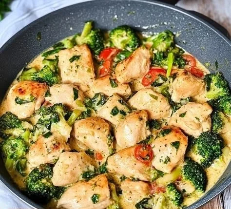 Delicious Garlic Chicken with Broccoli and Spinach served on a plate