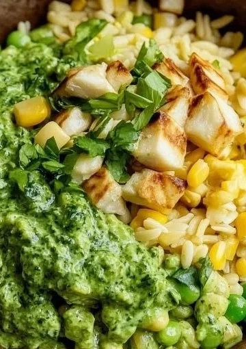 Grilled Corn Orzo Salad with fresh vegetables and herbs.