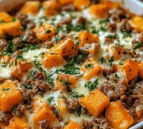 Ground Turkey Sweet Potato Bake served in a bowl