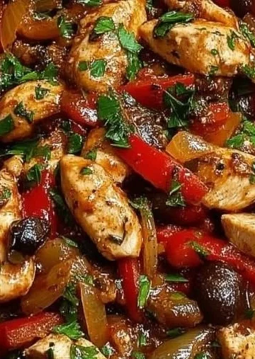 Mediterranean Chicken stir fry with colorful vegetables and herbs