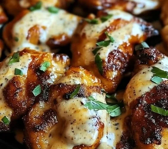 Plate of Mississippi Mud Chicken garnished with herbs and served with sides.