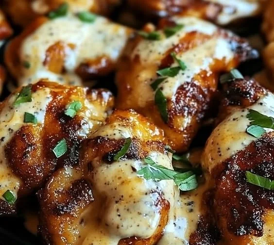 Plate of Mississippi Mud Chicken garnished with herbs and served with sides.