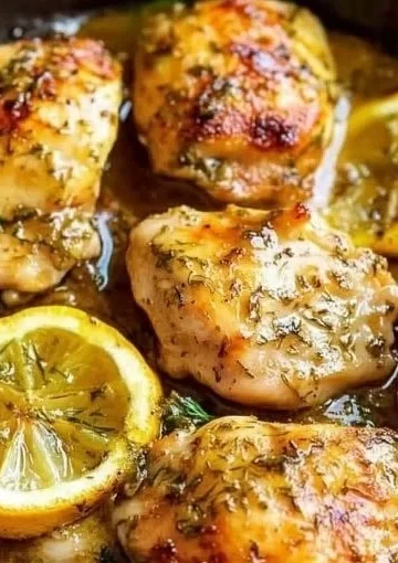 Paleo Lemon Dill Chicken served on a plate with fresh herbs