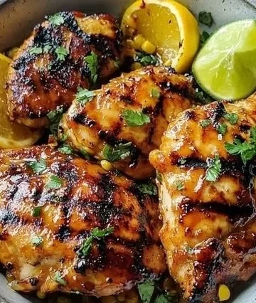 Deliciously glazed grilled chicken served on a plate, ready to enjoy.