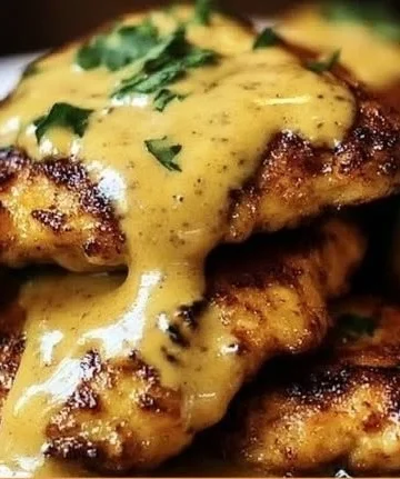 Crispy Pretzel Chicken served with dipping sauce on a wooden plate.