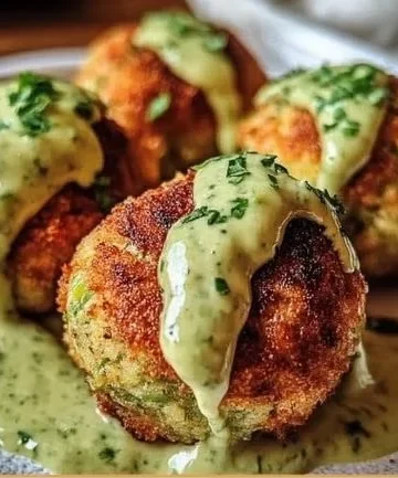 Delicious salmon balls served with creamy avocado sauce on a plate