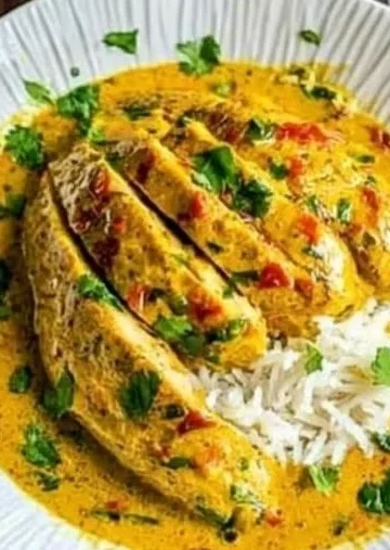 Spicy Brazilian Coconut Chicken served with herbs and spices