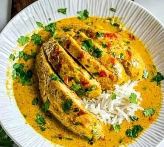 Spicy Brazilian Coconut Chicken served with herbs and spices