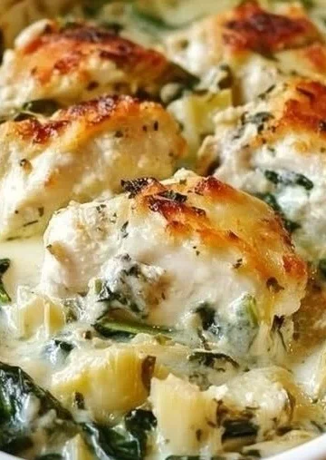 Spinach Artichoke Chicken with Cottage Cheese served in a bowl