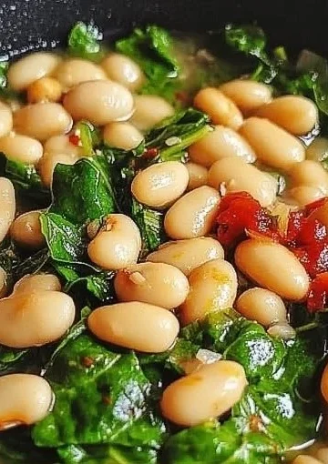 Spinach and white beans power bowl topped with fresh vegetables