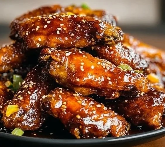Sticky orange chicken wings glazed with a sweet and tangy orange sauce
