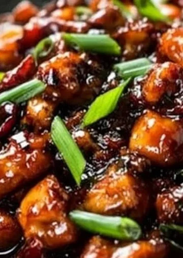 Plate of Sweet Savory Mongolian Chicken with colorful vegetables