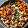 Wholesome Chicken and Sweet Potato Rice Bowl with fresh vegetables
