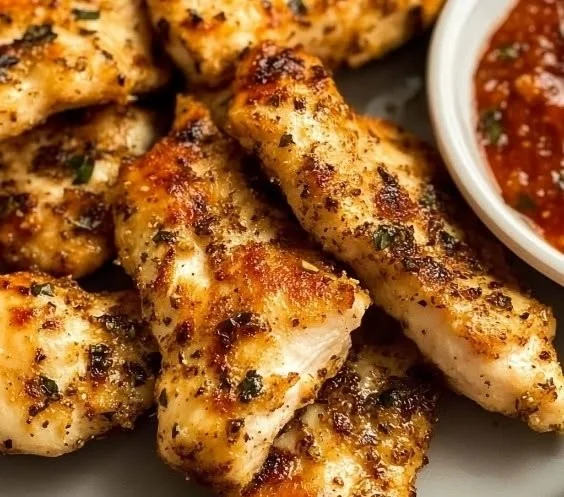 Delicious air fryer chicken tenderloins served with dipping sauce
