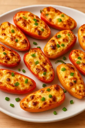 Air Fryer cream cheese stuffed mini peppers garnished and ready to serve