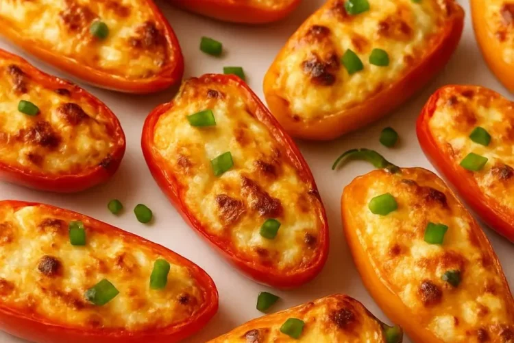 Air Fryer cream cheese stuffed mini peppers garnished and ready to serve