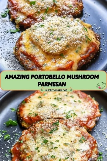 Delicious Portobello Mushroom Parmesan topped with cheese and herbs