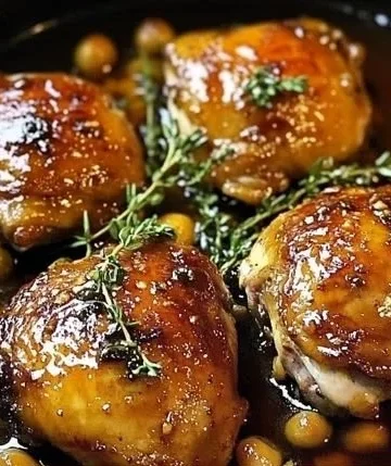 Succulent baked chicken thighs served with herbs and spices