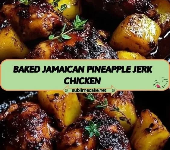 Baked Jamaican Pineapple Jerk Chicken on a platter garnished with herbs