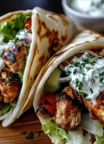 Delicious Chicken Gyros wrapped with fresh vegetables and herbs