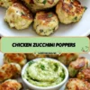 Baked Chicken Zucchini Poppers served on a plate with a dipping sauce