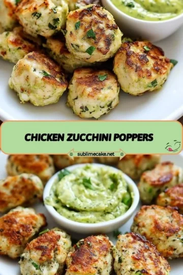 Baked Chicken Zucchini Poppers served on a plate with a dipping sauce