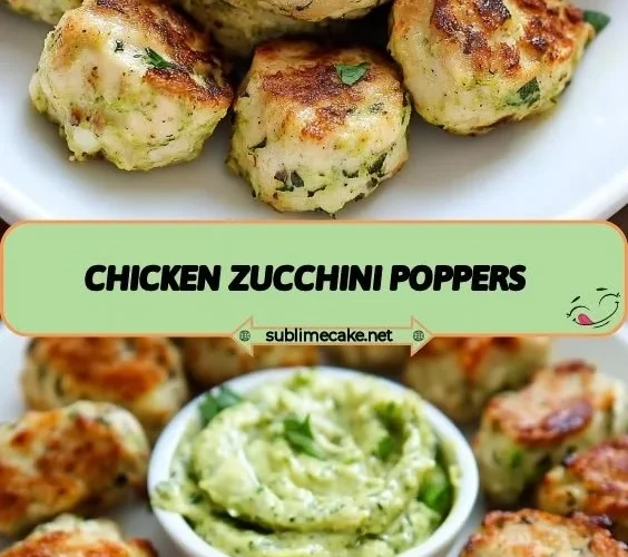 Baked Chicken Zucchini Poppers served on a plate with a dipping sauce