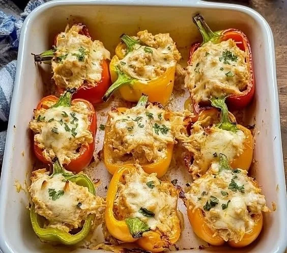 Creamy chicken stuffed peppers filled with savory ingredients