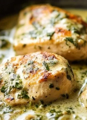 Creamy poblano chicken dish served with rice and fresh vegetables
