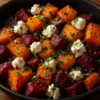 Creamy roasted beet salad with fresh greens and a tangy dressing
