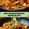 Bowl of easy and delicious spaghetti squash pad thai garnished with peanuts and lime