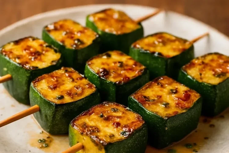 Delicious garlic butter zucchini skewers ready for grilling