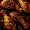 Honey Garlic Baked Chicken Drumsticks garnished and ready to serve